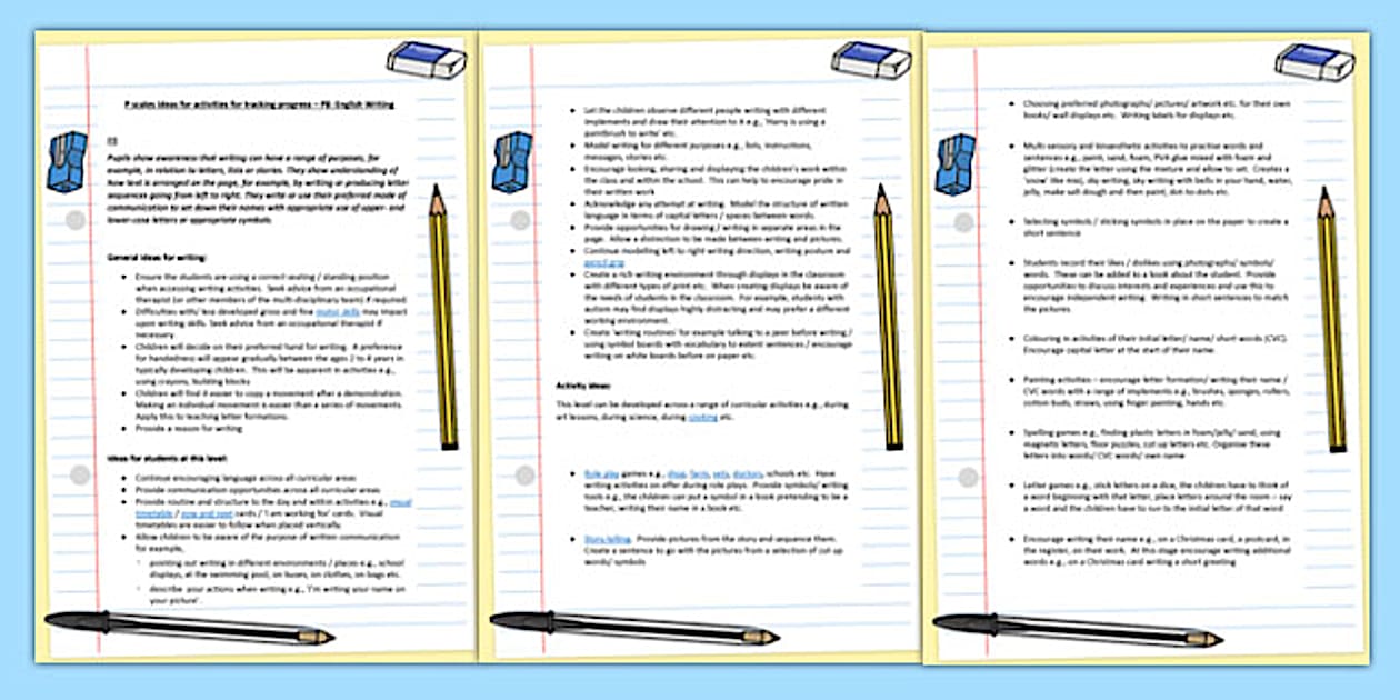 P Scales Ideas Activities for Tracking Progress English Writing
