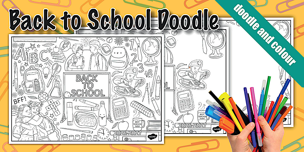 Back to School 2026-2027 Doodle Colouring Pages