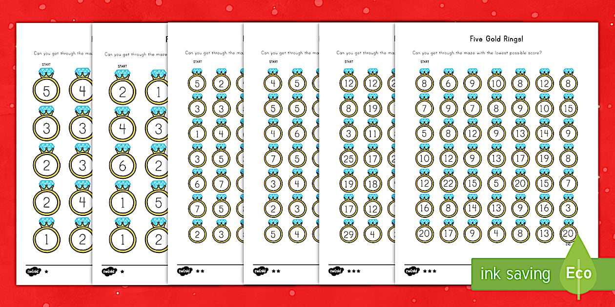 Five Gold Rings Worksheet (teacher made) - Twinkl