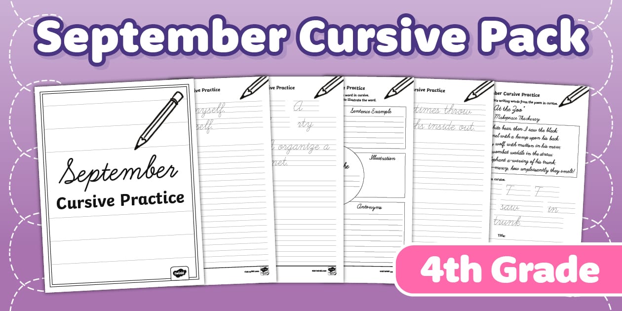 Fourth Grade September Cursive Practice Pack