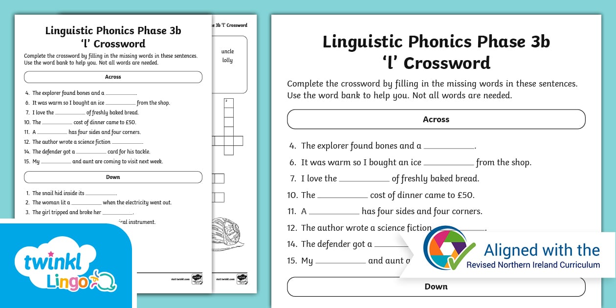 Linguistic Phonics Phase 3b #39 l #39 Crossword (teacher made)
