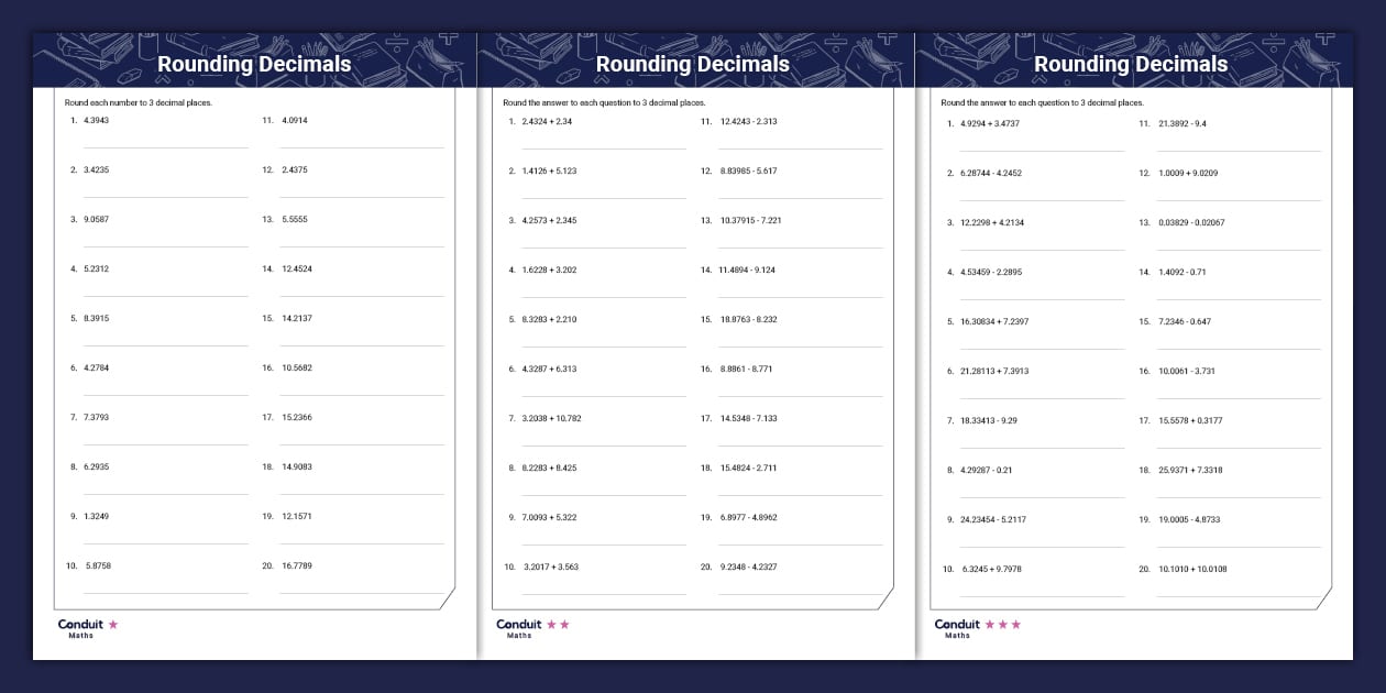 Rounding to 3 Decimal Places Differentiated Sheets - Twinkl