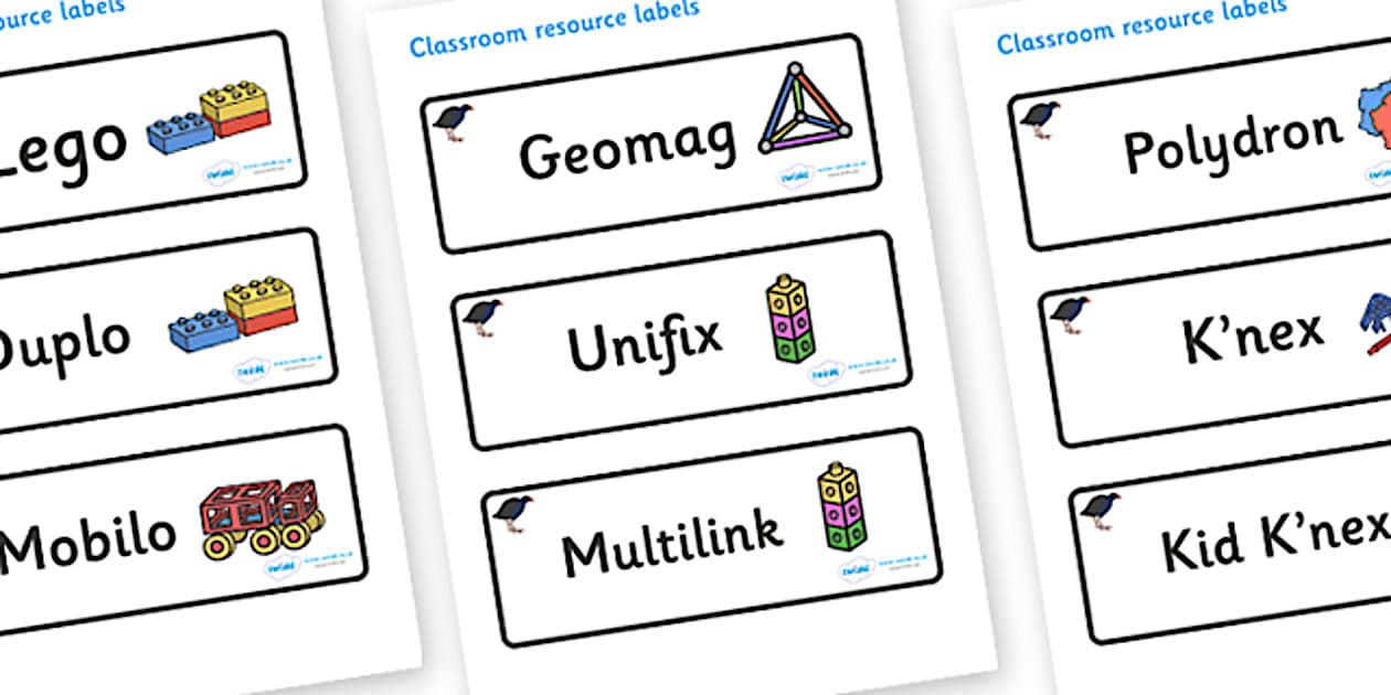 Pukeko Themed Editable Construction Area Resource Labels