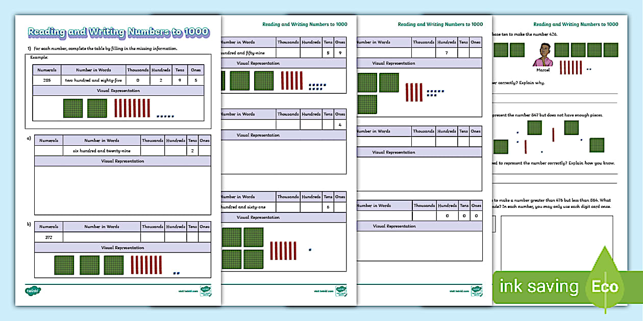 Year 3 Read and Write Numbers to 1000 Maths Activity Sheet
