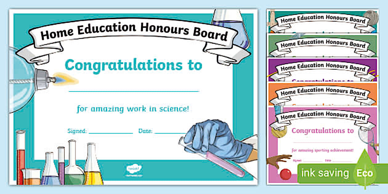 Home Educators Subject Certificate Pack (teacher made)