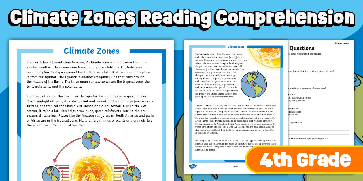 Fourth Grade Climate Zones Reading Comprehension Worksheet