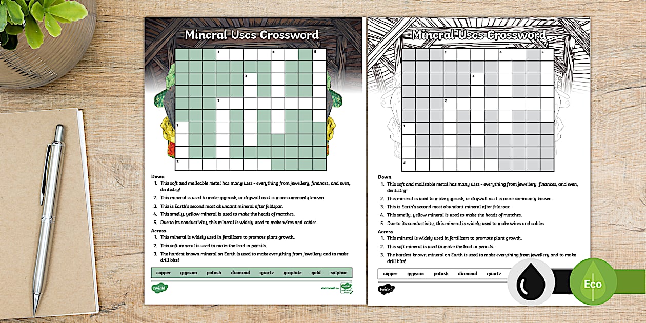 Mineral Uses Crossword Puzzle (teacher made) Twinkl