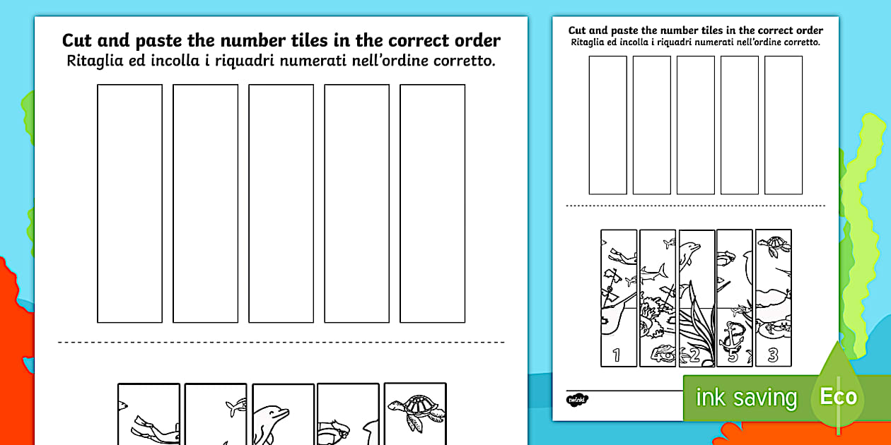 Under the Sea Themed Number Sequencing Puzzle English/Italian