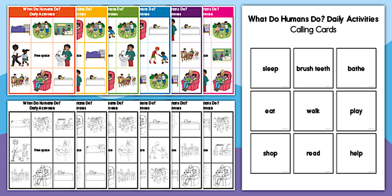 * NEW * What Do Humans Do? Daily Activities Human Bingo Template