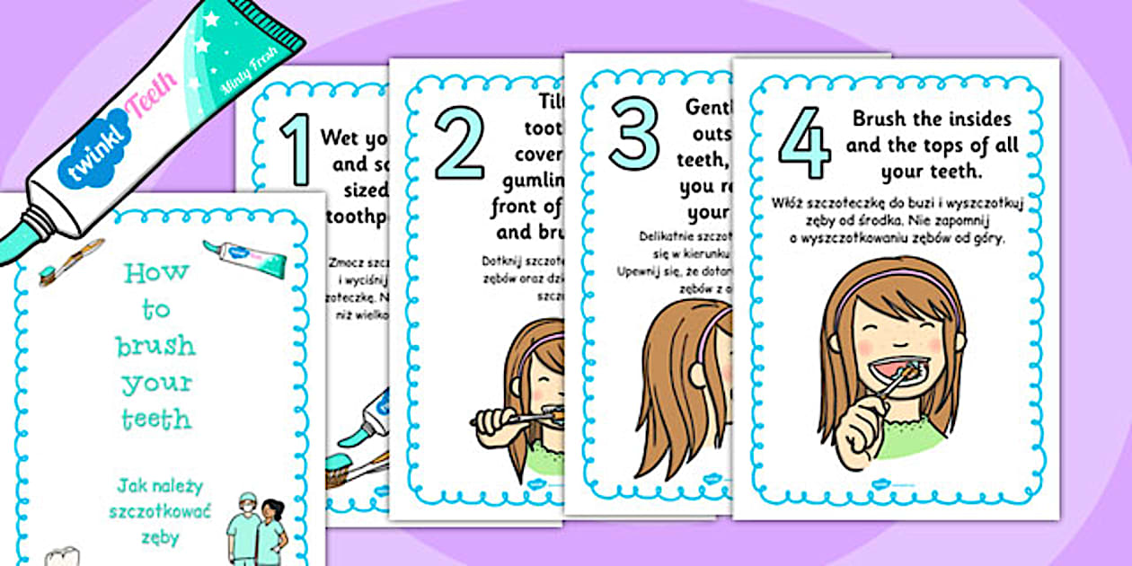 How to Brush Your Teeth Posters Polish Translation - Twinkl