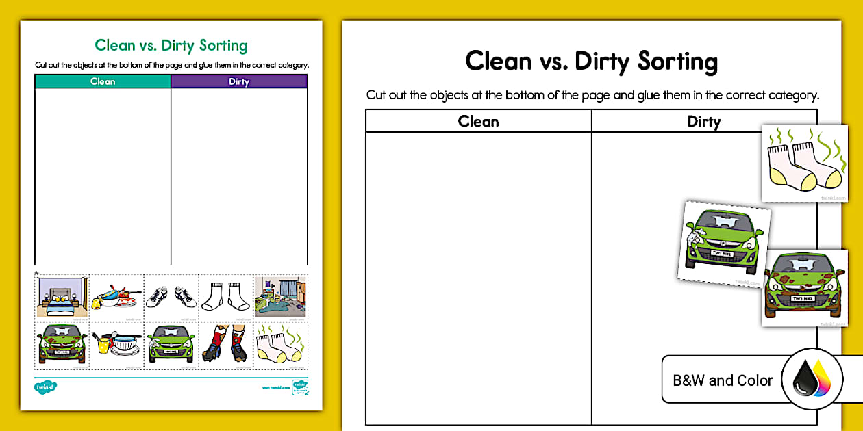 Clean vs Dirty Sorting Worksheet for K 2nd Grade Twinkl