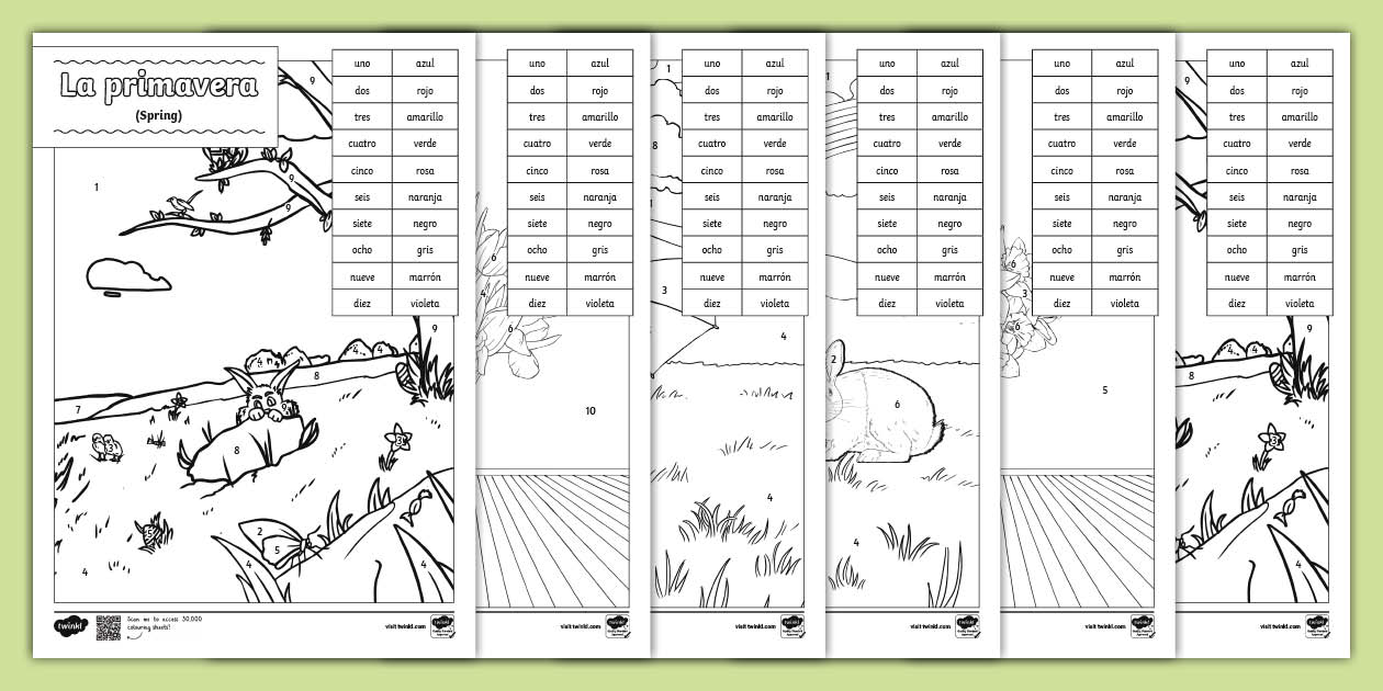 Spanish spring colour by number activity sheets twinkl