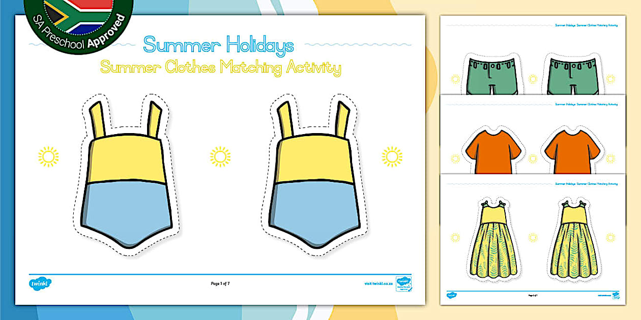 Preschool Summer Holidays: Summer Clothes Matching Activity