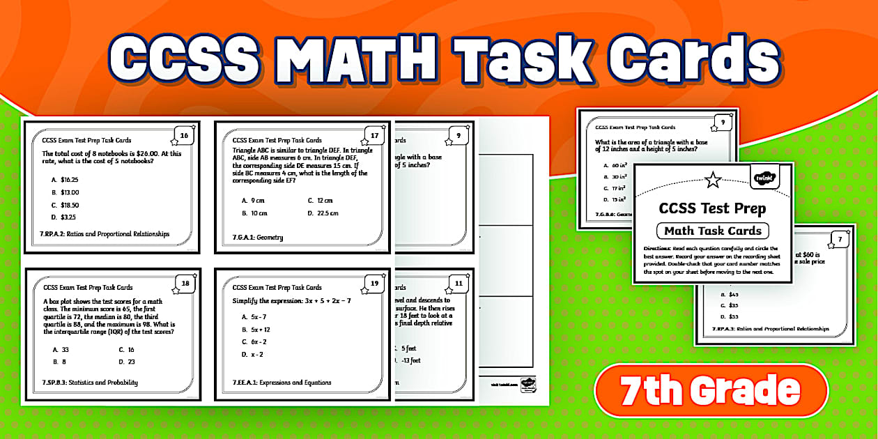 Seventh Grade Math Task Cards | CCSS Test Prep