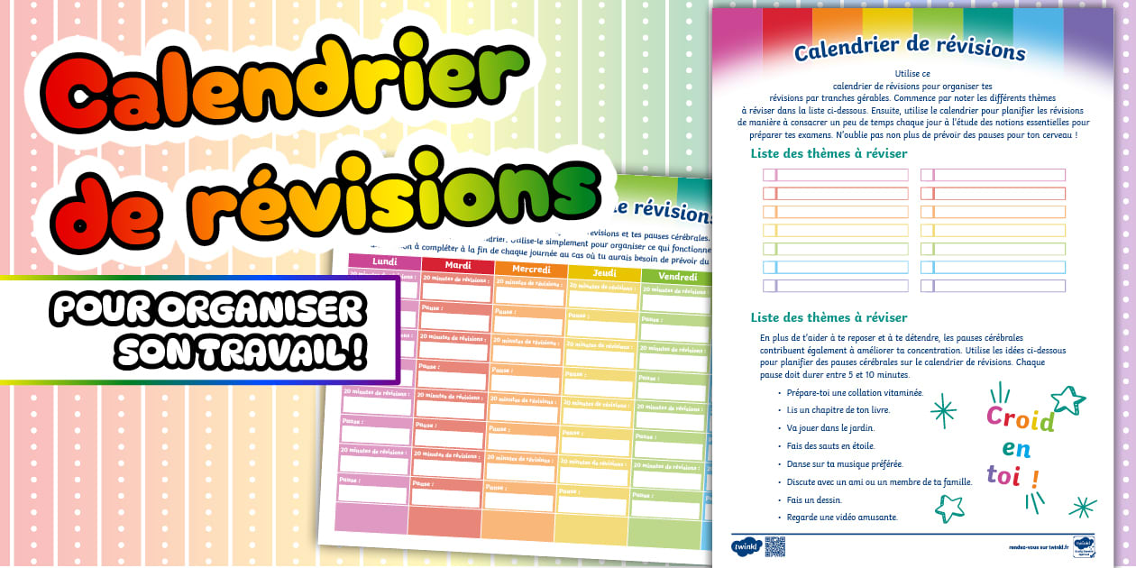 Calendrier de révisions - Twinkl Organisation de la classe