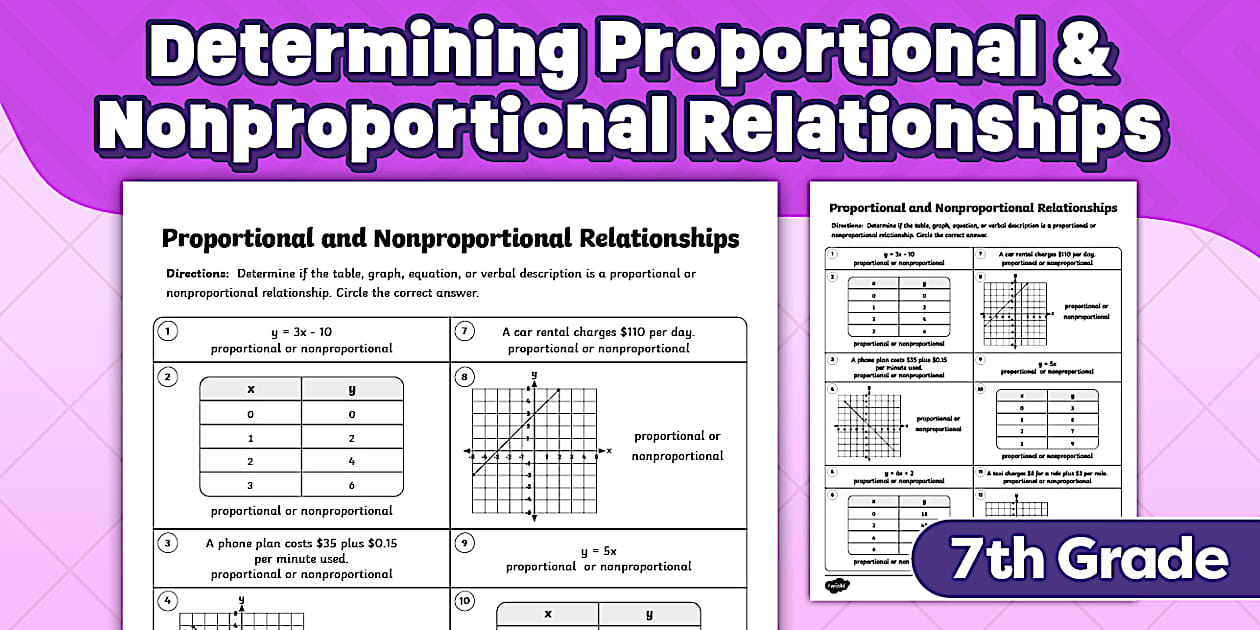 Proportional and Nonproportional Relationships Worksheet