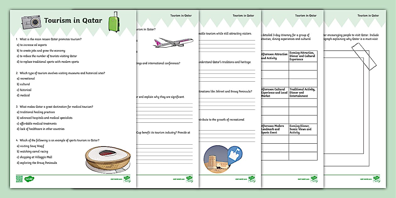 Tourism in Qatar Activity Sheet (teacher made) Twinkl