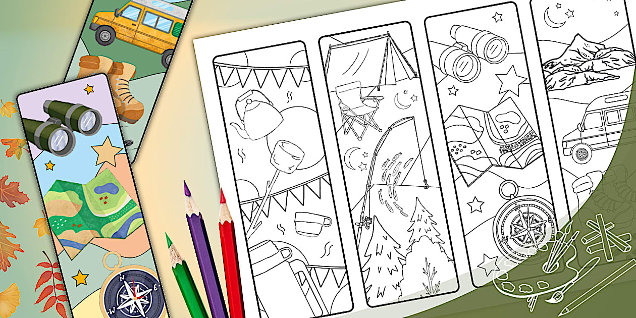Camping-Themed Colouring Bookmarks | Twinkl Art Gallery