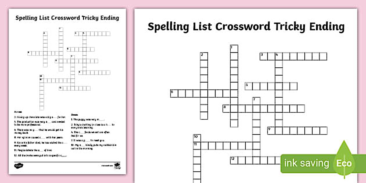 Year 5 6 Spelling List Crossword Tricky Ending