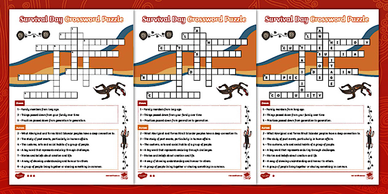 Survival Day Crossword Pack (professor feito) Twinkl