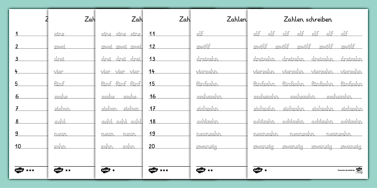 Zahlen schreiben - differenzierte Arbeitsblätter - Twinkl