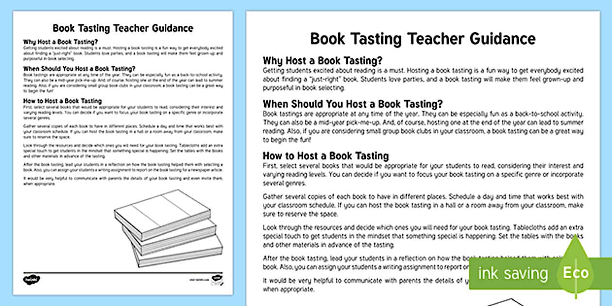 Book Tasting Teacher Guidance (teacher made) - Twinkl