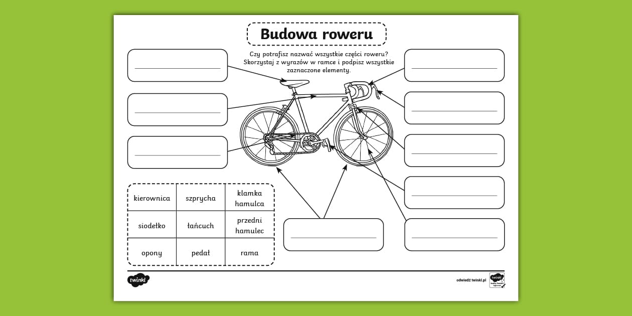 Sprawdzian Z Techniki Kl 4 Budowa Roweru www.twinkl.ie