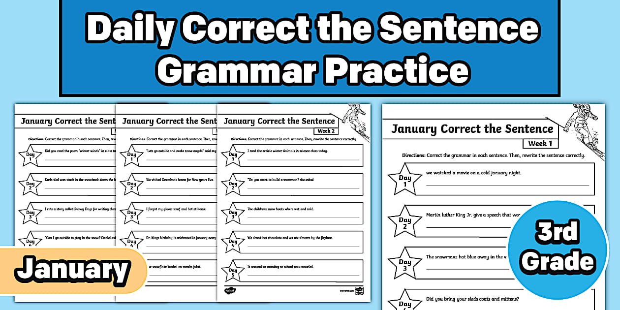 Third Grade January Daily Correct the Sentence Grammar