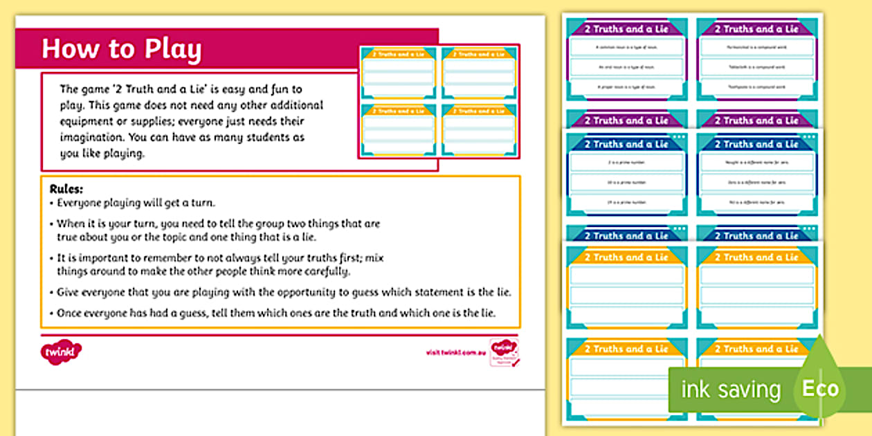 2 Truths and a Lie Game - Truth or Lie Game (teacher made)