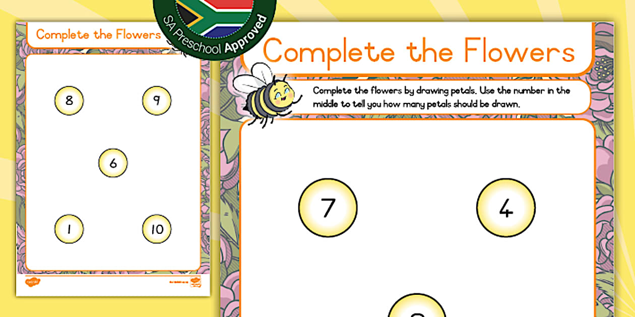 Preschool Numeracy: Complete the Flower Petals 1-10