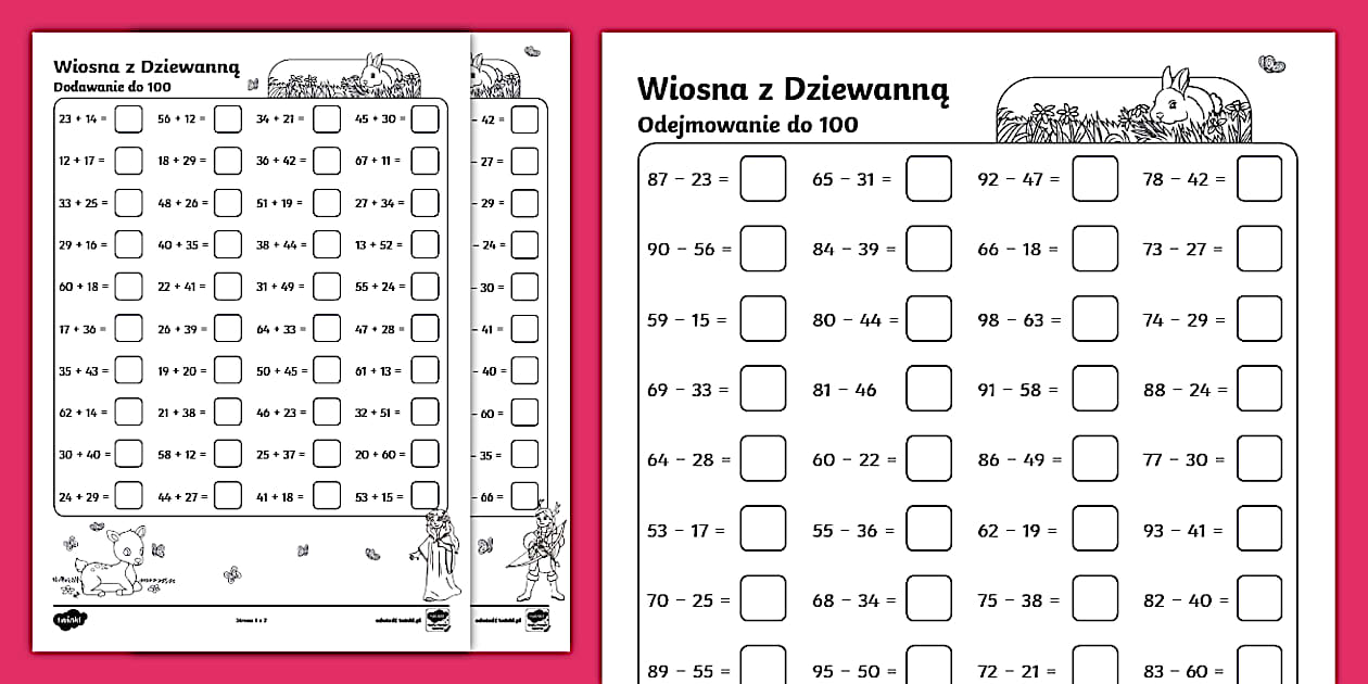 Dodawanie I Odejmowanie W Zakresie 100 Dodawanie i odejmowanie do 100 | Dziewanna | Wiosna - Twinkl
