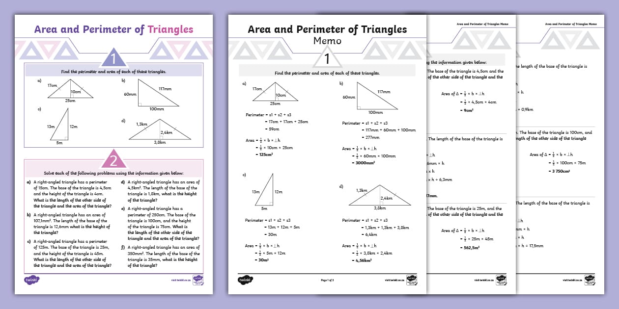 Area and Perimeter of Triangles Activity Sheet - Twinkl