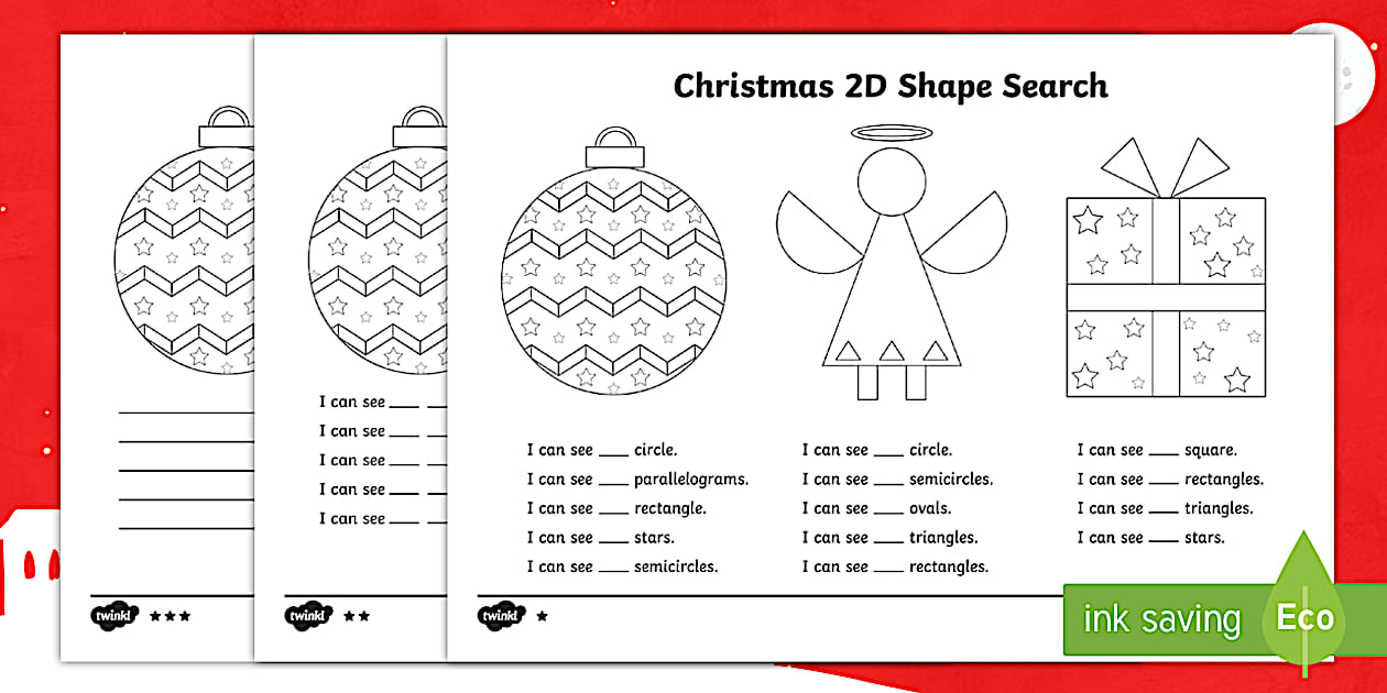 Editable Christmas Themed 2D Shape Worksheet - Twinkl