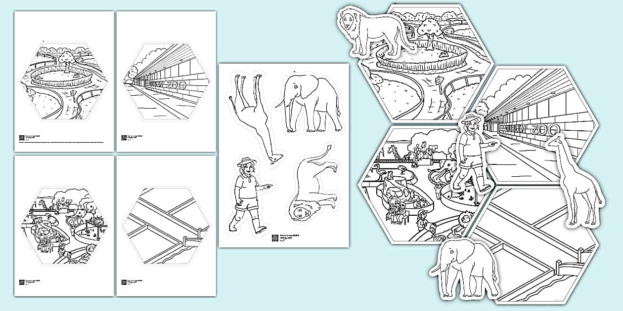 At The Zoo Hexagon Display Colouring Activity (teacher made)