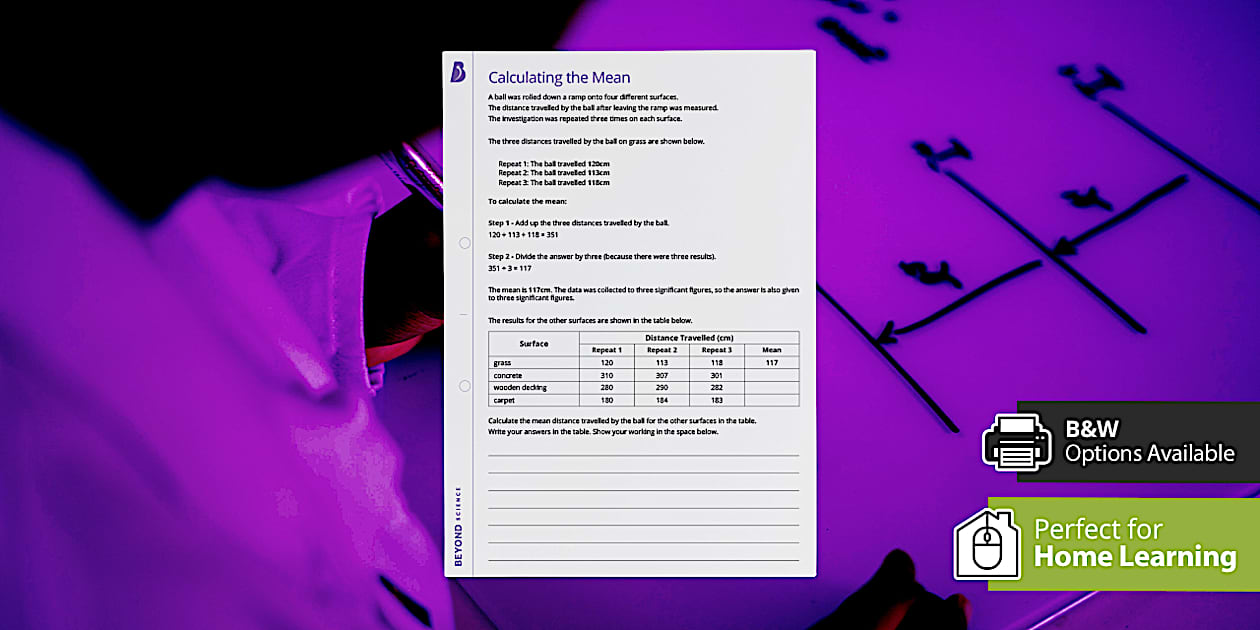 Calculating the mean independent learning worksheet twinkl