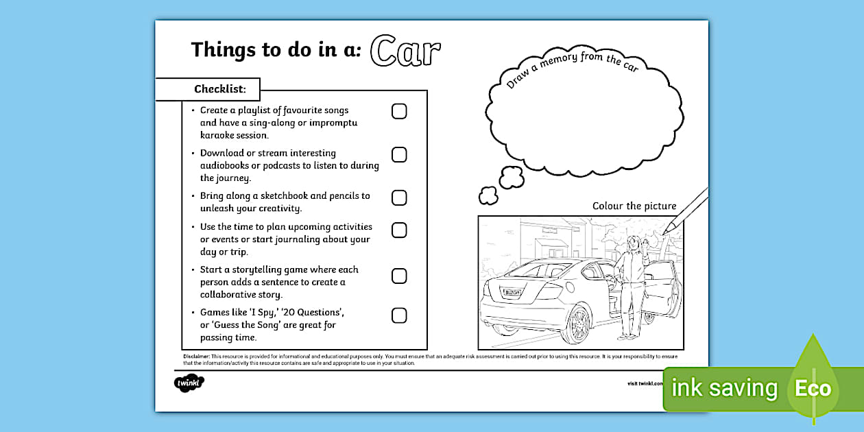 Things to Do in a Car Checklist Activity (teacher made)