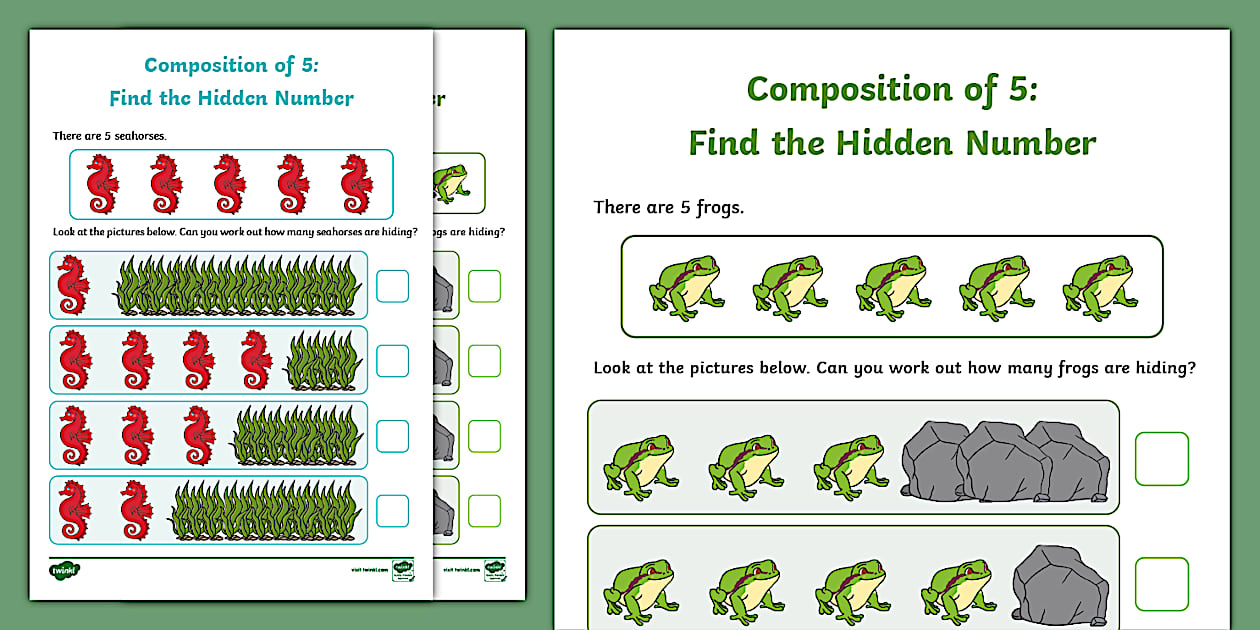 👉 Composition of 5 Hidden Numbers Activity Sheets Twinkl