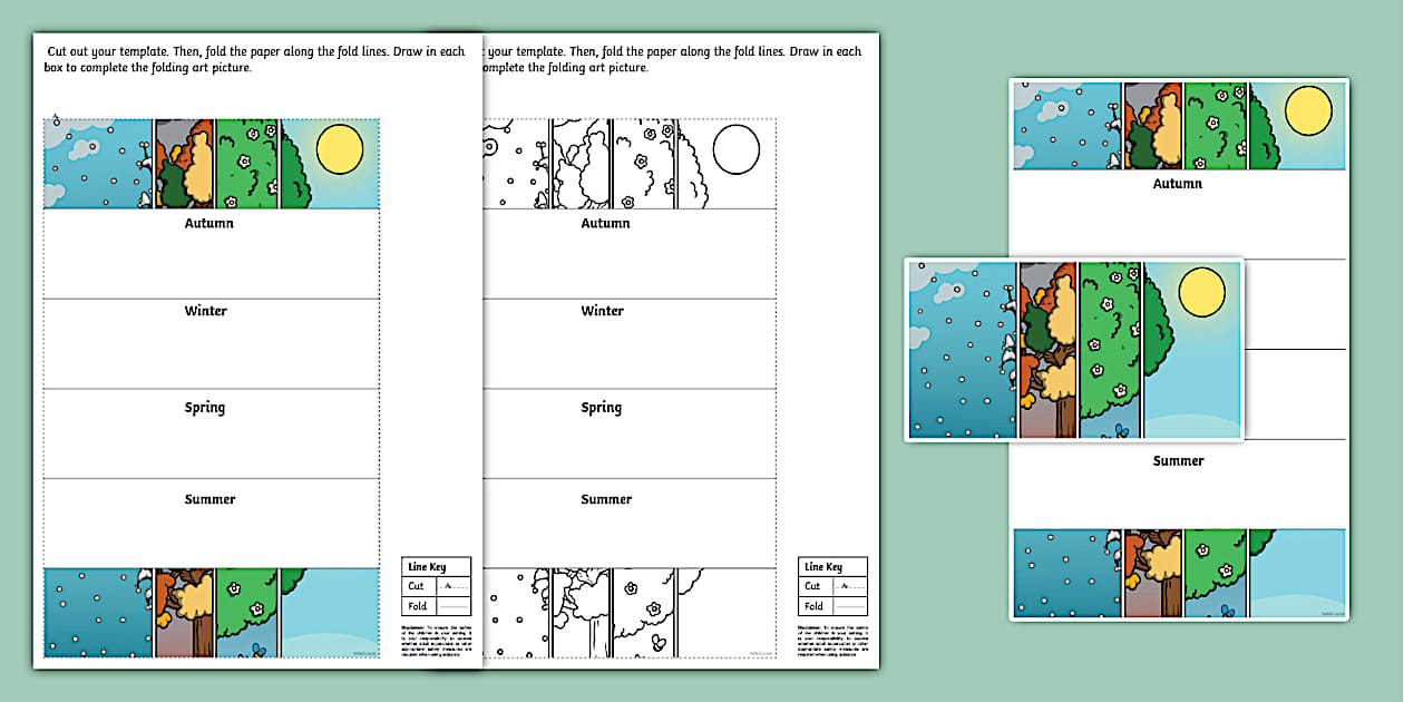 Seasons Tree Folding Art Template (teacher made) - Twinkl