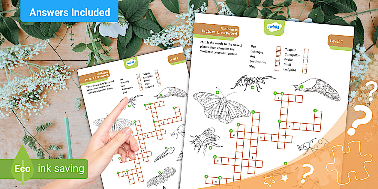 Minibeasts Picture Crossword Puzzle - Twinkl - Kids Puzzles