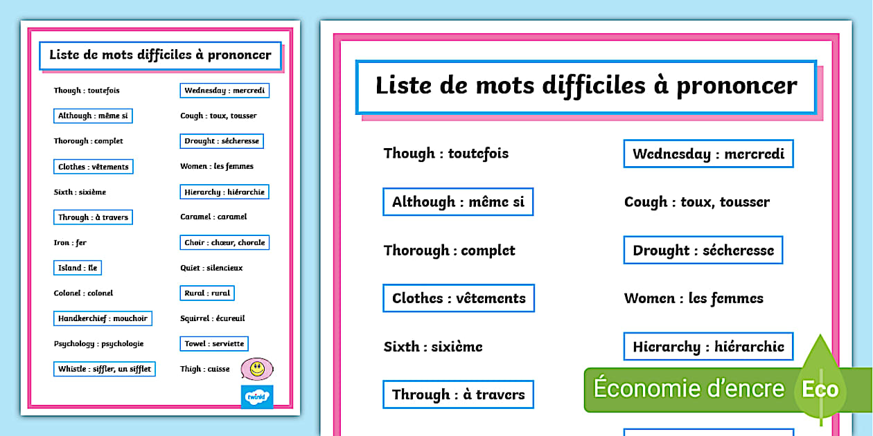 Liste de mots difficiles à prononcer (teacher made)