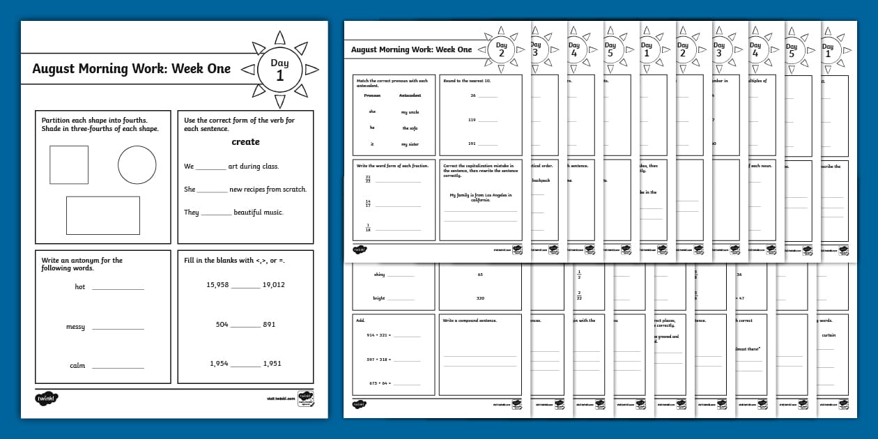 Third Grade August Morning Work Bundle - Twinkl