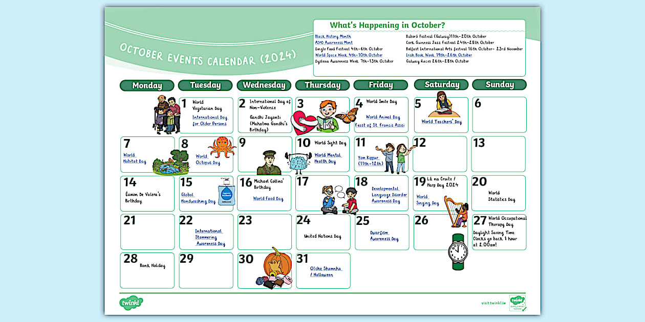 October Events Calendar 2025 (teacher made) Twinkl