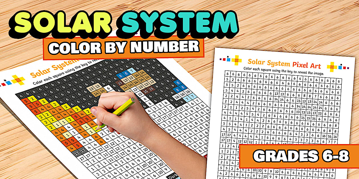 Solar System Pixel Art Color by Number Worksheet Twinkl