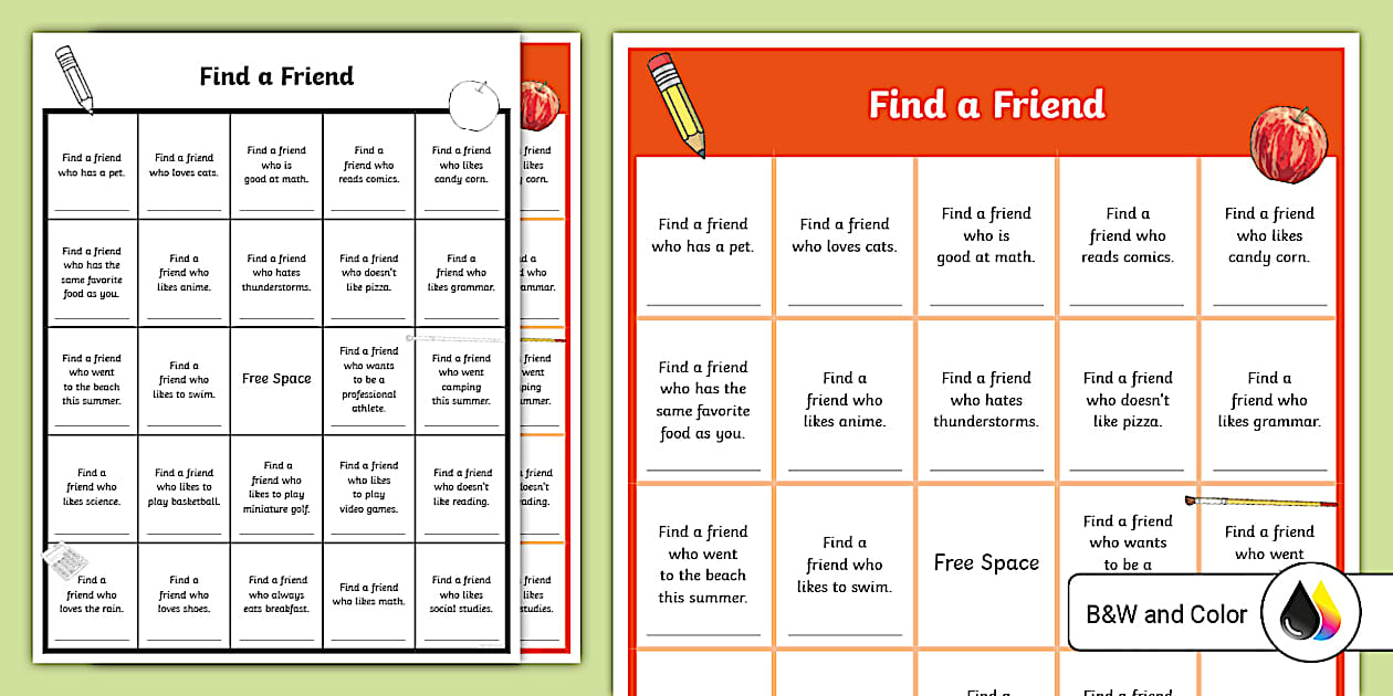 First Day of School Find a Friend Bingo for 3rd-5th Grade