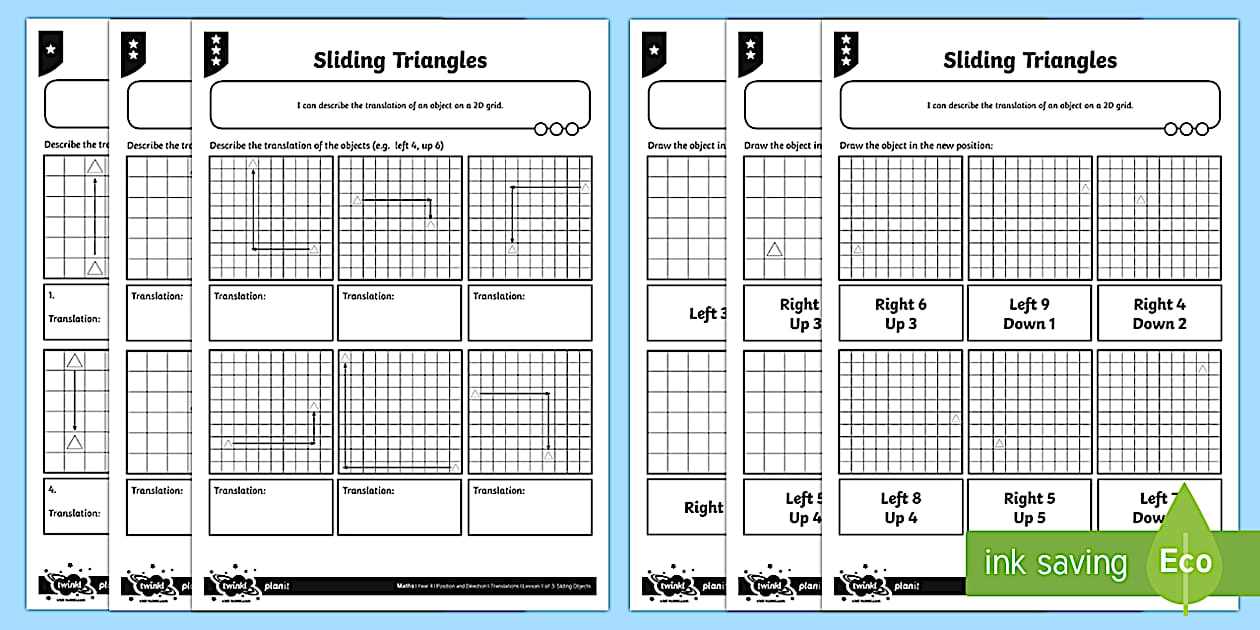 Sliding Triangle Translations Differentiated Worksheet / Worksheets