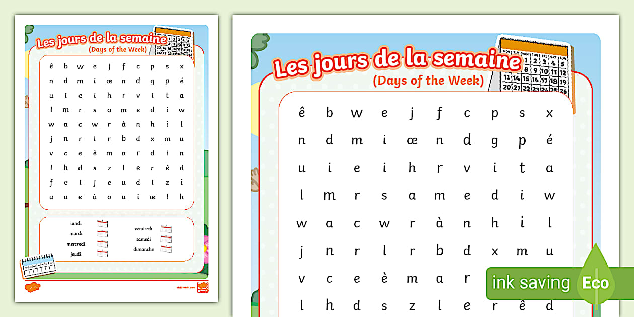 👉 French: KS1 Days of the Week Word Search (Teacher-Made)