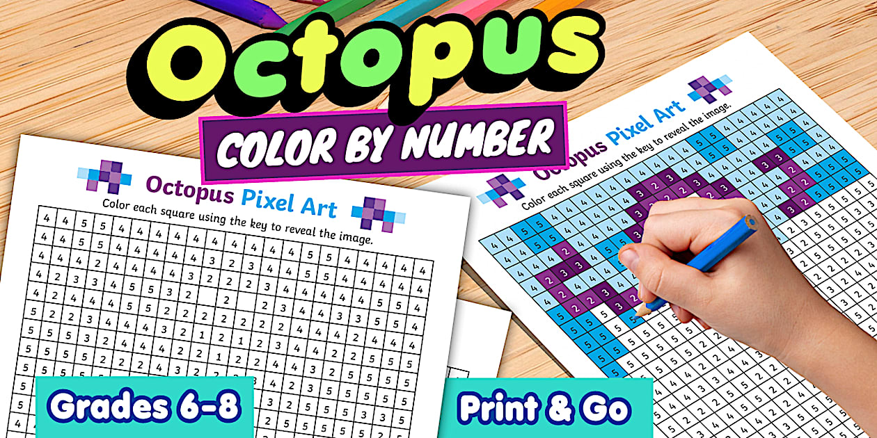 Octopus Pixel Art Color by Number Worksheet (teacher made)
