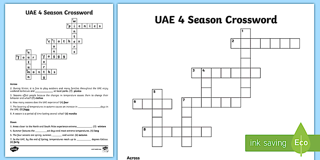 UAE Seasons Crossword (Hecho por educadores) Twinkl