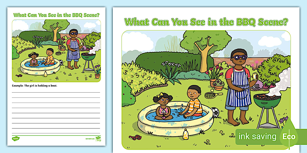 What Can You See in the BBQ Scene? Writing Activity - Twinkl