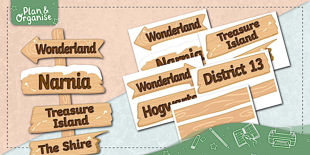 Story Location Sign Post Display | Library Area - Twinkl